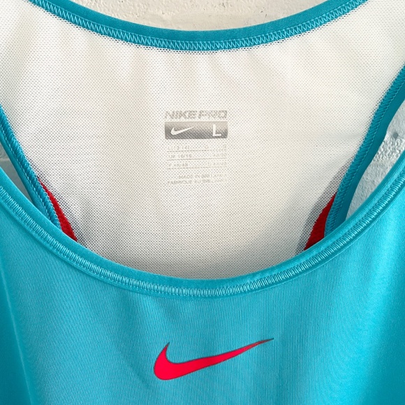 Nike Pro Womens Tank top Blue White Athletic Performance Racer back Sz L - Picture 5 of 13